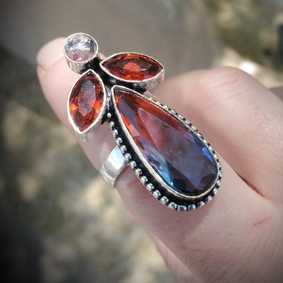 New Bi-Color Tourmaline, Garnet 925 Silver Ring. - Picture 5 of 16